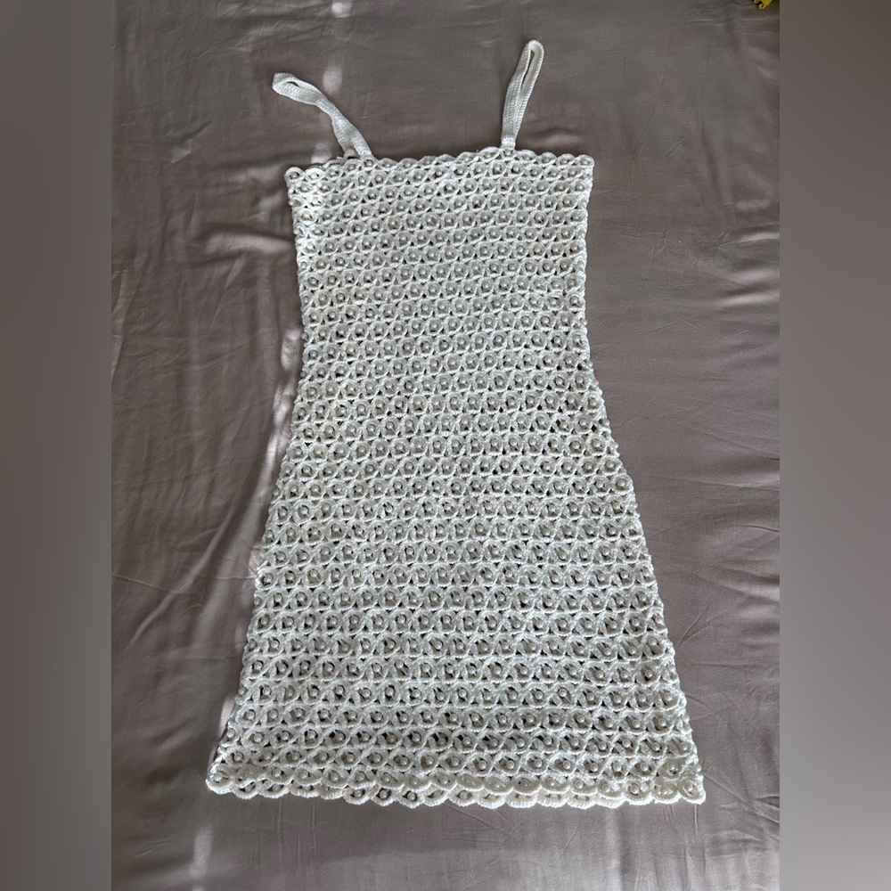 Meshki crochet pearl mini dress size L